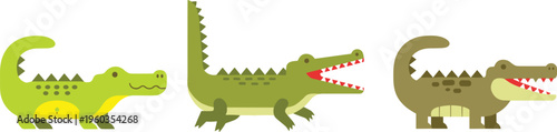 Cute crocodile cartoon character collection with different poses and expressions, playful animal vector set for kids design, nursery decor, educational materials and fun illustration