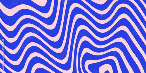 Blue Wavy Lines Abstract Background in Trendy Retro Psychedelic Style. Twisted, Swirled, and Distorted Vector Texture Pattern