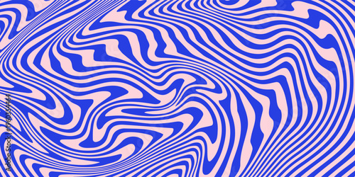 Blue Wavy Lines Abstract Background in Trendy Retro Psychedelic Style. Twisted, Swirled, and Distorted Vector Texture Pattern