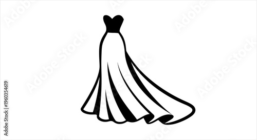 Elegant Black and White Gown Illustration for Fashion and Events.