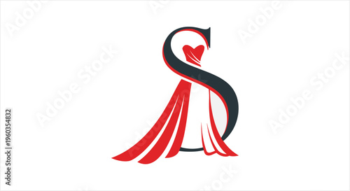 Elegant S-shaped dress logo design in red and black.