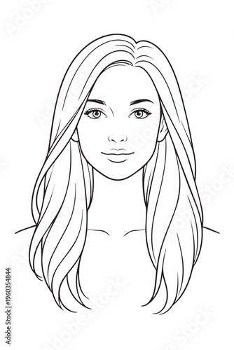 A vector portrait of a beautiful woman with long flowing hair, designed with smooth lines and elegant details to highlight beauty, grace, and a modern artistic style.