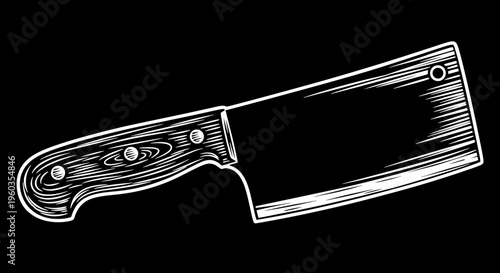 Vintage style meat cleaver knife illustration hand drawn butcher tool with wooden handle vector illustration for restaurant menu, butcher shop or culinary design