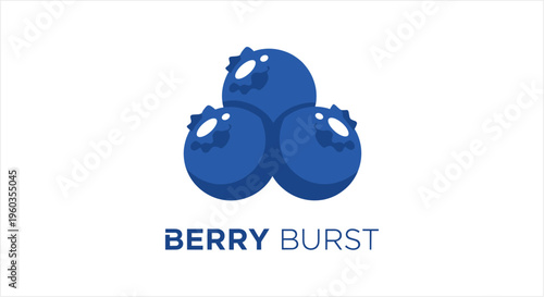 Three vibrant blueberries in a minimalist Berry Burst logo design.