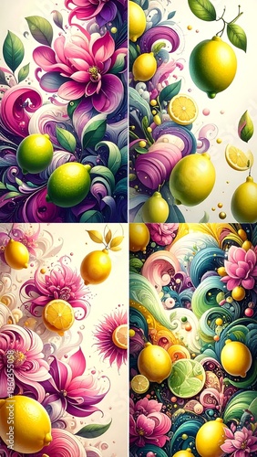 Vibrant Lemon and Floral Collage - A Burst of Color and Freshness.