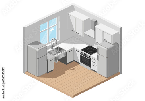 Isometric Kitchen Design with Appliances and Cabinets, a Modern Culinary Space