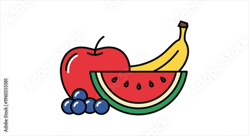 Vibrant and Colorful Assortment of Fresh Fruits Including Apple, Watermelon, Banana, and Blueberries.