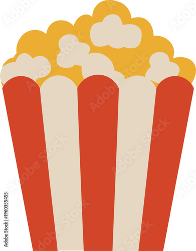 Popcorn Bucket Overflowing with Buttered Kernels Classic Red and White Stripes Cinema Snack Vector