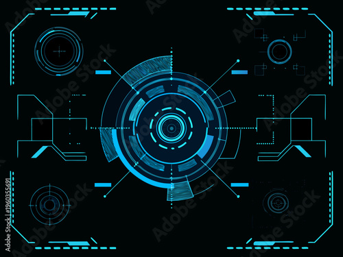 Futuristic heads up display with concentric circles and digital targeting elements