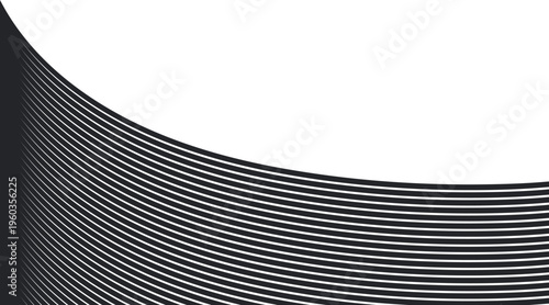 A dense ribbed or striped surface with a smooth internal slope or arc.