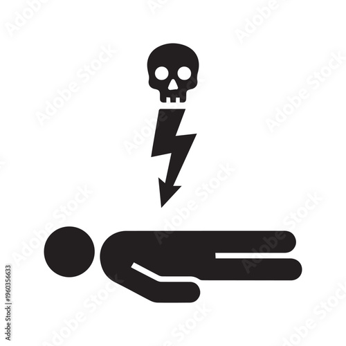 Electrocution Death Victim with Lightning Bolt and Skull Danger Icon
