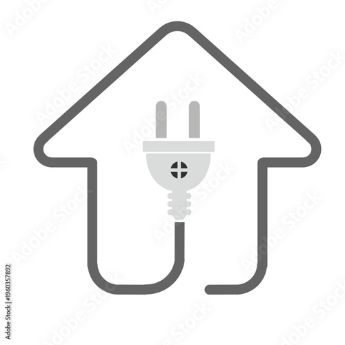 Electrical connection and home repair service logo with plug icon inside house symbol