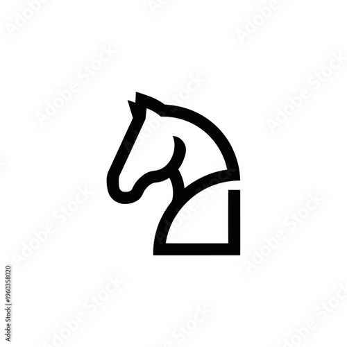 Minimal black Knight chess piece icon in vector lineart silhouette for branding, design, and graphic graphics applications.