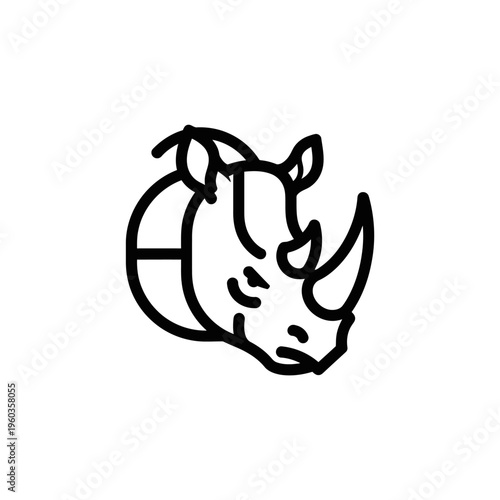 Minimalist rhinoceros lineart portrait with horned silhouette for wildlife illustration.
