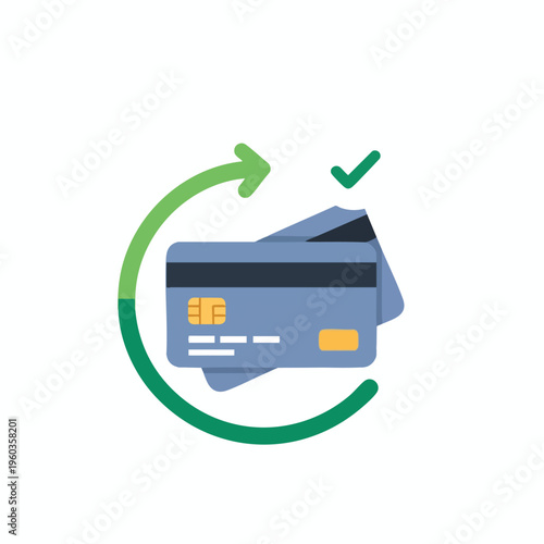 Two credit cards shown with a green checkmark and circular arrow