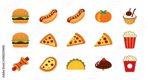 fast food icon set vector illustration isolated on white background design, burger fries pizza hotdog soda icon collection for restaurant menu design, fast food icon set illustration for takeaway and 