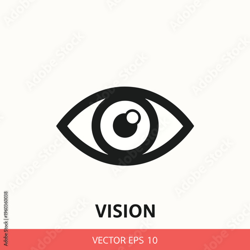 Minimalist black eye icon on white background, text "VISION" below