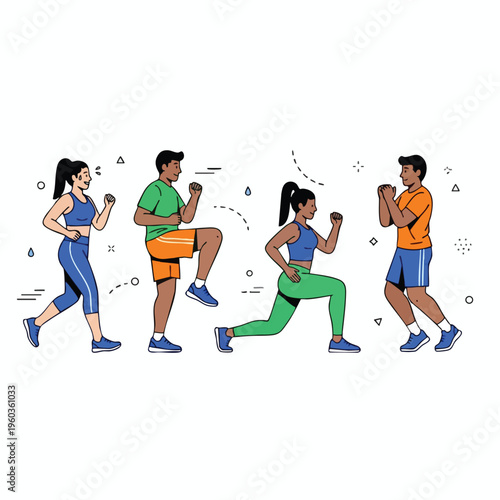 Diverse group of people performing exercises, depicting active lifestyle