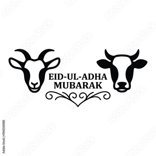 Eid al adha mubarak celebration with goat and cow 