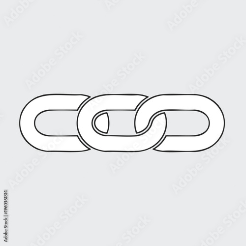 Three white chain links are connected and outlined in black on a light gray background