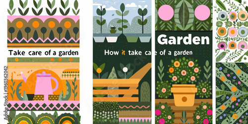 Colorful garden themed bookmarks with illustrations and inspirational text