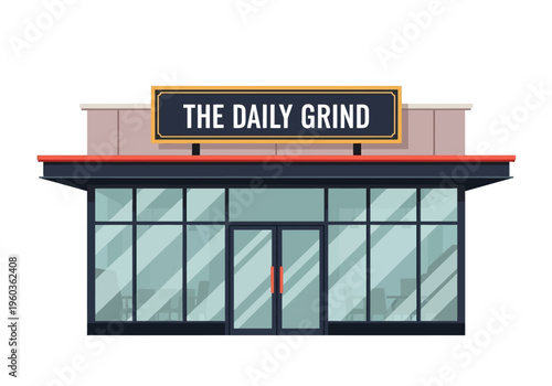 The Daily Grind Coffee Shop Building Facade with Signage