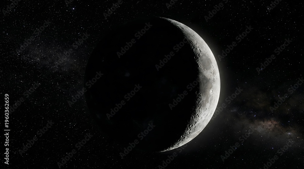 Naklejka premium Crescent Moon in the Night Sky with Stars.