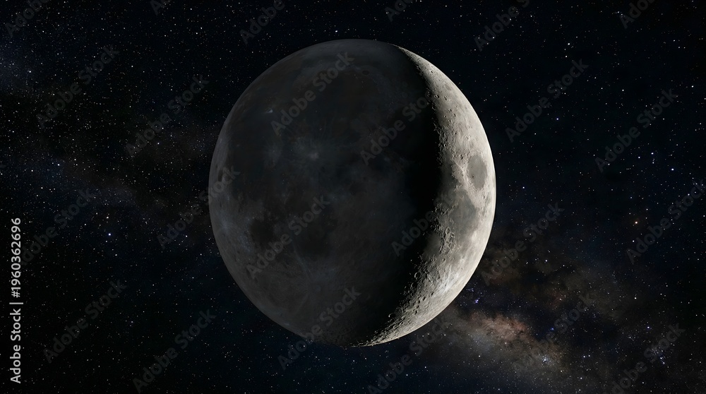 Fototapeta premium Waxing Crescent Moon in the Night Sky with Stars.