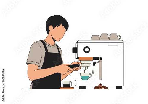 Barista expertly preparing a fresh espresso shot with a professional coffee machine