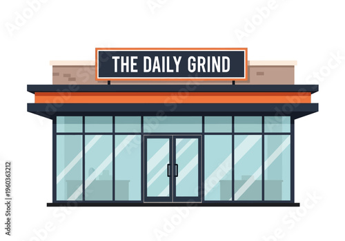 The Daily Grind A Modern Coffee Shop Facade with Large Glass Windows and a Prominent Sign