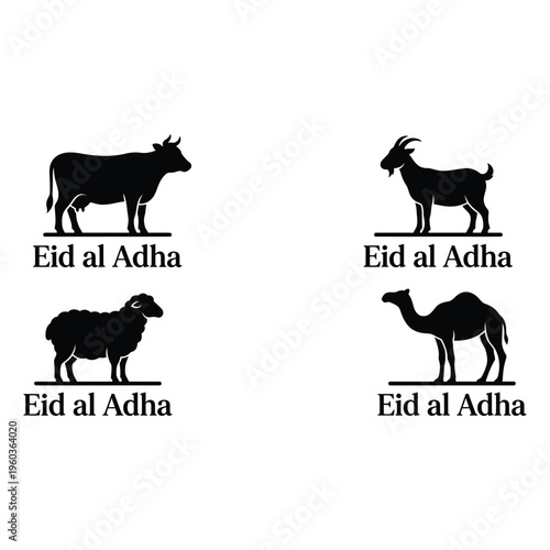 Eid Al-Adha Logo Set Islamic Sacrificial Animal Silhouettes For Branding
