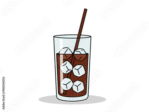 Refreshing cold brew coffee with ice cubes and straw in a tall glass