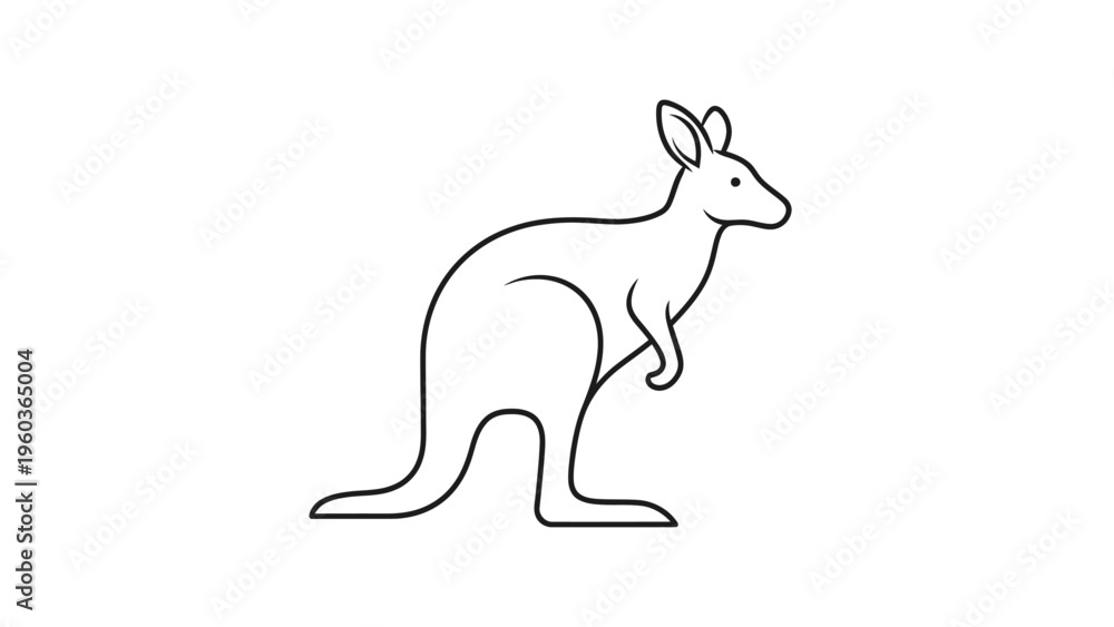 Fototapeta premium Line drawing of a kangaroo standing on a plain white background with a minimalist and simple design.