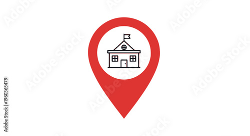 Red Map Pin with School Building Icon.
