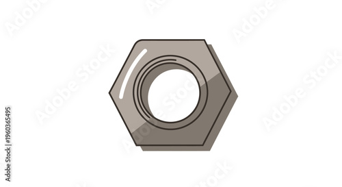 Metal Hex Nut Closeup Isolated on White.