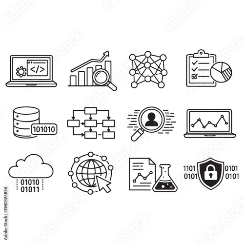 data science icon set vector