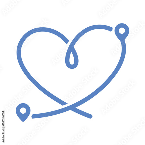 Heart Path Travel Icon, Abstract Journey Route Line, Modern Monoline Destination Symbol