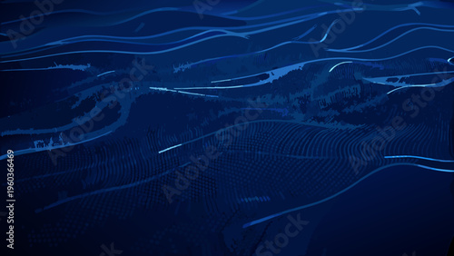 Abstract blue waves and lines forming a digital flowing landscape