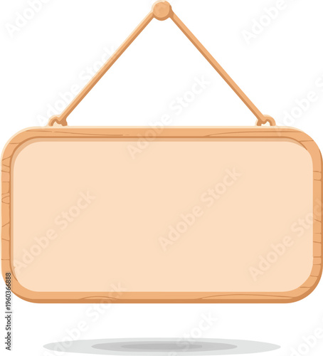 Blank wooden hanging sign with rounded corners and copy space for text or graphics