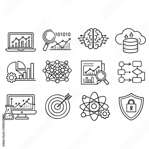 data science icon set vector
