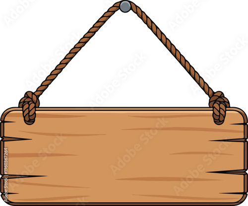 Rustic wooden signpost illustration hanging from a sturdy rope, perfect for a whimsical or old-fashioned design