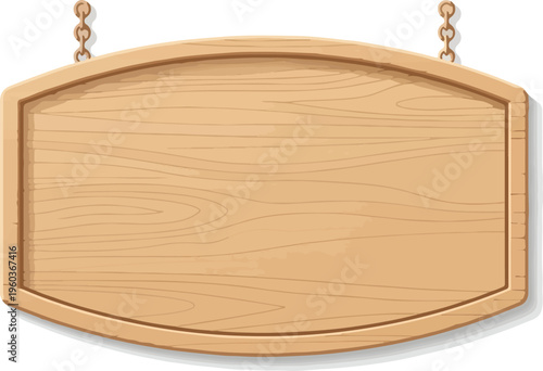 Blank wooden sign hanging from chains, an empty information board for a message