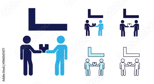 Illustration showing business teamwork and exchange between colleagues and clients.