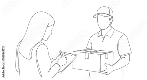 Delivery person hands over a package to a customer at the doorstep.