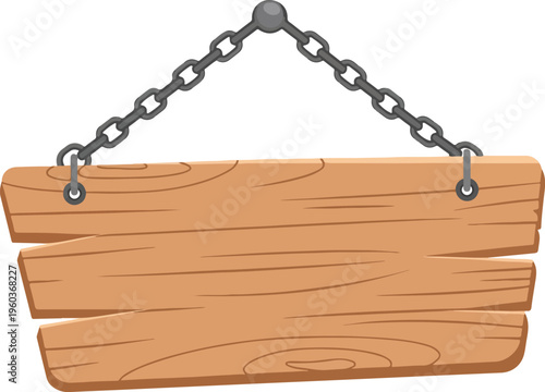 Rustic wooden sign hanging from chains, perfect for displaying messages, announcements, or decorative purposes in various settings