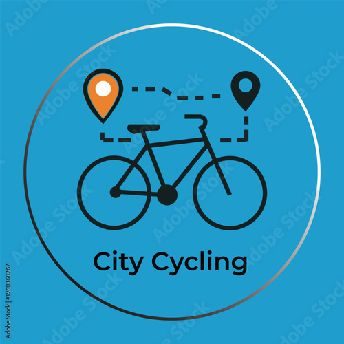 City cycling and bike navigation icon with map pins and bicycle silhouette.