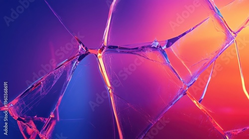 Shattered glass fragments revealing a vibrant neon color background.