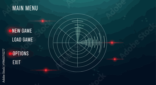 Video Game Main Menu with Radar Interface.