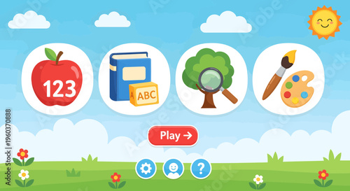 Educational Game Icons for Kids Learning App.
