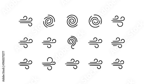 Minimal wind linear icon set with thin line weather symbols for breeze gust and airflow outline vector